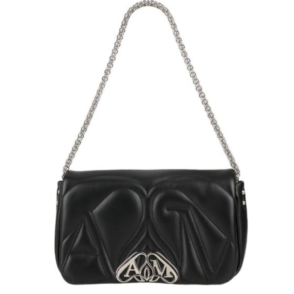 Alexander McQueen The Seal Quilted Small Shoulder Bag in Black/Silver